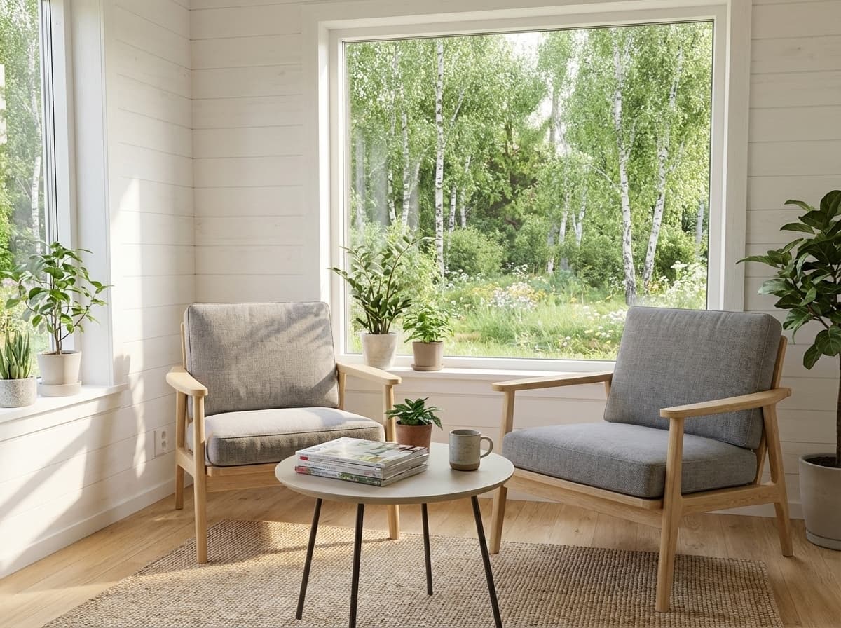 Väntyta med utsikt mot trädgården